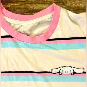 Sanrio Shirt Women Medium Pink&White Cinnamoroll Striped Embroidered Logo